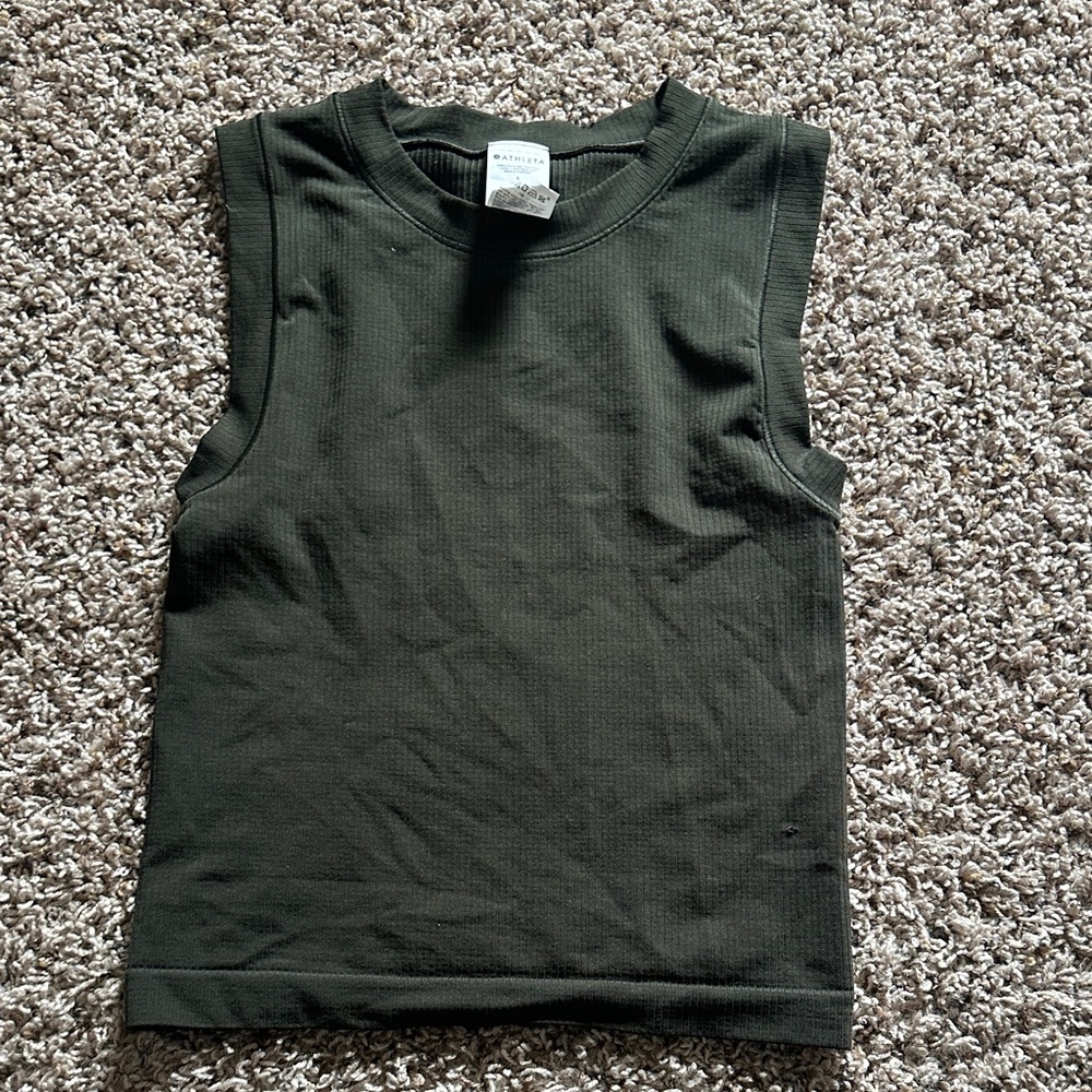 Athleta Olive Green Ribbed Muscle Tee